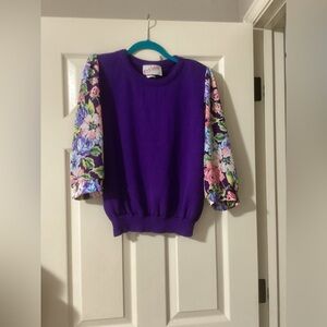 Vintage 80’s Work Habits Purple Floral Sweater Top